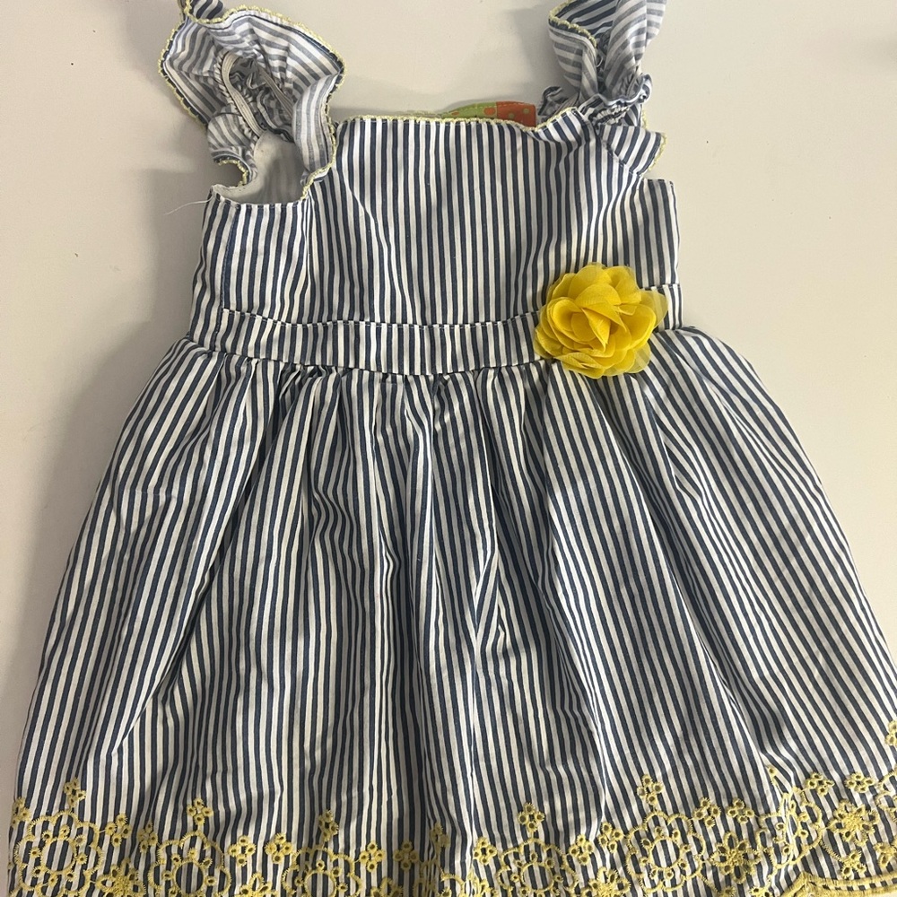 Blue and White Ruffled Embellished Sundress